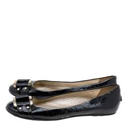 Pre Owned Jimmy Choo Black Croc Embossed Patent Leather Morse Buckle Ballet Flats Size 39