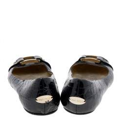 Pre Owned Jimmy Choo Black Croc Embossed Patent Leather Morse Buckle Ballet Flats Size 39