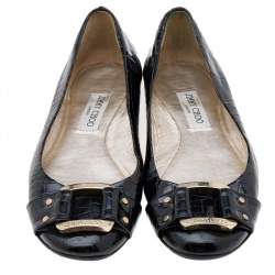 Pre Owned Jimmy Choo Black Croc Embossed Patent Leather Morse Buckle Ballet Flats Size 39