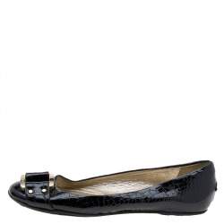 Pre Owned Jimmy Choo Black Croc Embossed Patent Leather Morse Buckle Ballet Flats Size 39