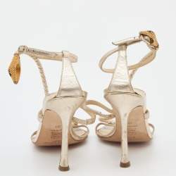 Jimmy Choo Metallic Gold Leather Leather Snake Embossed Ankle Strap Sandals Size 38