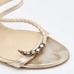 Jimmy Choo Metallic Gold Leather Leather Snake Embossed Ankle Strap Sandals Size 38