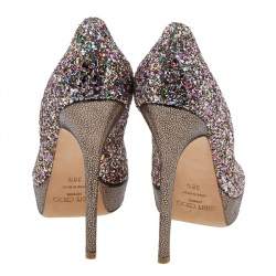 Jimmy Choo Multicolor Glitter Vibe Peep Toe Platform Pumps Size 38.5