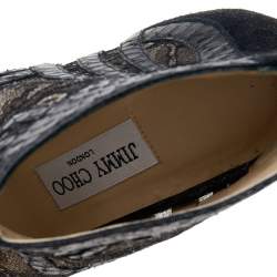 Jimmy Choo Black Snakeskin and Lace Peep Toe Booties Size 37.5