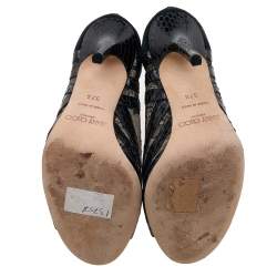 Jimmy Choo Black Snakeskin and Lace Peep Toe Booties Size 37.5