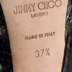 Jimmy Choo Black Snakeskin and Lace Peep Toe Booties Size 37.5