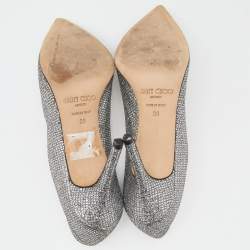 مملوكة مسبقًا حذاء كعب عالي جيمي تشو سامبا غليتر فضي بفيونكة كريستال مقدمة مدببة مقاس 39