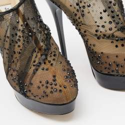 Pre Owned Jimmy Choo Black Mesh Crystal Embellished Platform Booties Size 39