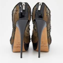Pre Owned Jimmy Choo Black Mesh Crystal Embellished Platform Booties Size 39