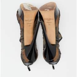 Pre Owned Jimmy Choo Black Mesh Crystal Embellished Platform Booties Size 39