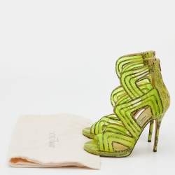 مملوكة مسبقًا صندل جيمي تشو ماغنوم قصة مفرغة شبك وجلد ثعبان أخضر نيون مقاس 39
