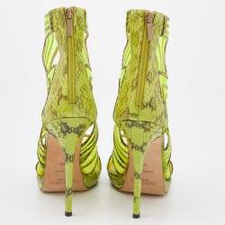 مملوكة مسبقًا صندل جيمي تشو ماغنوم قصة مفرغة شبك وجلد ثعبان أخضر نيون مقاس 39