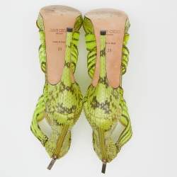 مملوكة مسبقًا صندل جيمي تشو ماغنوم قصة مفرغة شبك وجلد ثعبان أخضر نيون مقاس 39
