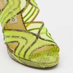 مملوكة مسبقًا صندل جيمي تشو ماغنوم قصة مفرغة شبك وجلد ثعبان أخضر نيون مقاس 39