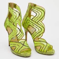 مملوكة  مسبقًا صندل جيمي تشو ماغنوم قصة مفرغة شبك وجلد ثعبان أخضر نيون مقاس 39