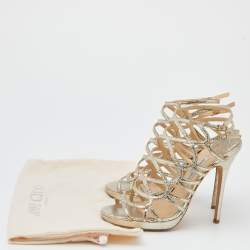 Pre Owned Jimmy Choo Gold Metallic Cracked Leather Zinc Strappy Sandals Size 40