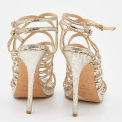 Pre Owned Jimmy Choo Gold Metallic Cracked Leather Zinc Strappy Sandals Size 40