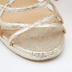 Pre Owned Jimmy Choo Gold Metallic Cracked Leather Zinc Strappy Sandals Size 40