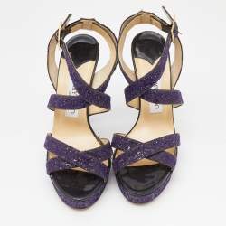 Jimmy Choo Purple Glitter Criss Cross Vamp Platform Sandals Size 39