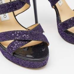 Jimmy Choo Purple Glitter Criss Cross Vamp Platform Sandals Size 39