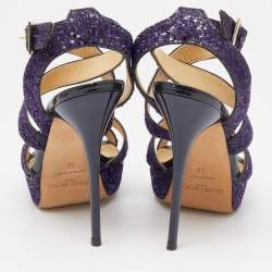 Jimmy Choo Purple Glitter Criss Cross Vamp Platform Sandals Size 39