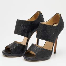 Pre Owned صندل جيمي تشو بريفت غليتر أسود نعل سميك مقاس 39