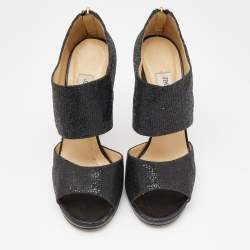 Pre Owned صندل جيمي تشو بريفت غليتر أسود نعل سميك مقاس 39