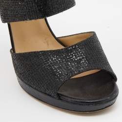 Pre Owned صندل جيمي تشو بريفت غليتر أسود نعل سميك مقاس 39