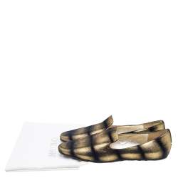 Pre Owned Jimmy Choo Metallic Gold/Black Suede Wheel Smoking Slippers Size 40