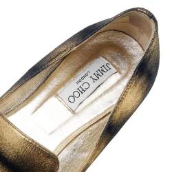 Pre Owned Jimmy Choo Metallic Gold/Black Suede Wheel Smoking Slippers Size 40