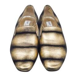 Pre Owned Jimmy Choo Metallic Gold/Black Suede Wheel Smoking Slippers Size 40