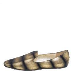 Pre Owned Jimmy Choo Metallic Gold/Black Suede Wheel Smoking Slippers Size 40