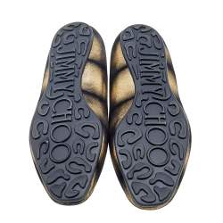 Pre Owned Jimmy Choo Metallic Gold/Black Suede Wheel Smoking Slippers Size 40