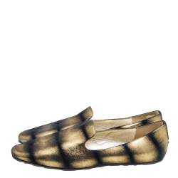 Pre Owned Jimmy Choo Metallic Gold/Black Suede Wheel Smoking Slippers Size 40