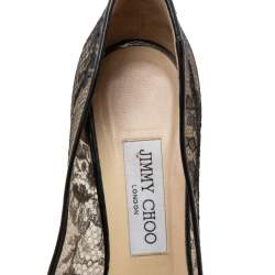 Pre Owned Jimmy Choo Black/Beige Lace And Patent Leather Pointed Toe Pumps Size 38