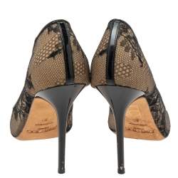 Pre Owned Jimmy Choo Black/Beige Lace And Patent Leather Pointed Toe Pumps Size 38