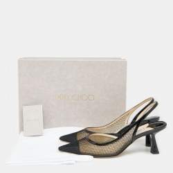Pre Owned Jimmy Choo Black Patent Leather And Mesh Fetto Slingback Sandals Size 39.5