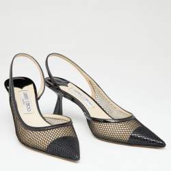 Pre Owned Jimmy Choo Black Patent Leather And Mesh Fetto Slingback Sandals Size 39.5