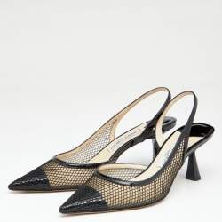 Pre Owned Jimmy Choo Black Patent Leather And Mesh Fetto Slingback Sandals Size 39.5