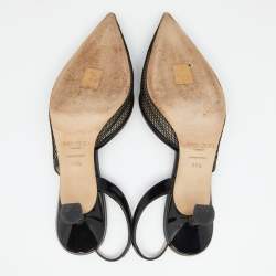 Pre Owned Jimmy Choo Black Patent Leather And Mesh Fetto Slingback Sandals Size 39.5