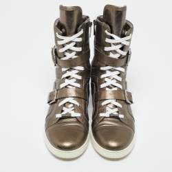 Pre Owned Jimmy Choo Metallic Bronze Leather High Top Sneakers Size 40.5