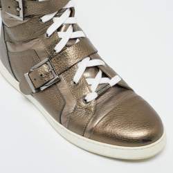 Pre Owned Jimmy Choo Metallic Bronze Leather High Top Sneakers Size 40.5