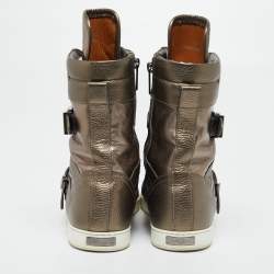 Pre Owned Jimmy Choo Metallic Bronze Leather High Top Sneakers Size 40.5