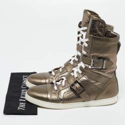 Pre Owned Jimmy Choo Metallic Bronze Leather High Top Sneakers Size 40.5