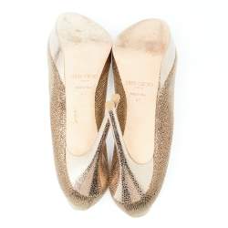 Jimmy Choo Gold Glitter Fabric And Embossed Leather Eros Platform Pumps Size 40