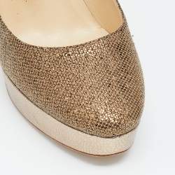 Jimmy Choo Gold Glitter Fabric And Embossed Leather Eros Platform Pumps Size 40