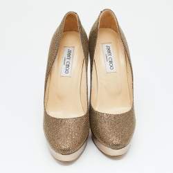Jimmy Choo Gold Glitter Fabric And Embossed Leather Eros Platform Pumps Size 40