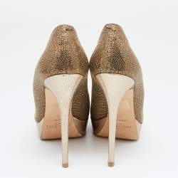 Jimmy Choo Gold Glitter Fabric And Embossed Leather Eros Platform Pumps Size 40