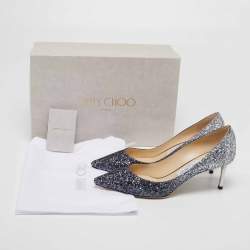 Pre Owned Jimmy Choo Two Tone Ombre Coarse Glitter Fabric Romy Pointed Toe Pumps 37.5