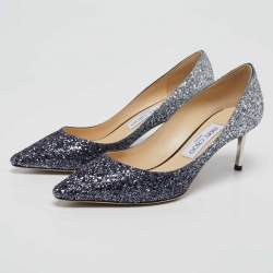 Pre Owned Jimmy Choo Two Tone Ombre Coarse Glitter Fabric Romy Pointed Toe Pumps 37.5